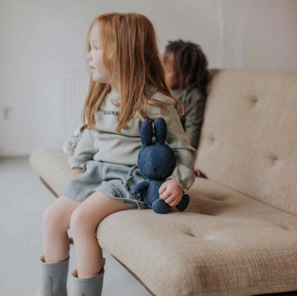 Miffy sitting Denim Plush 23cm , Raw denim