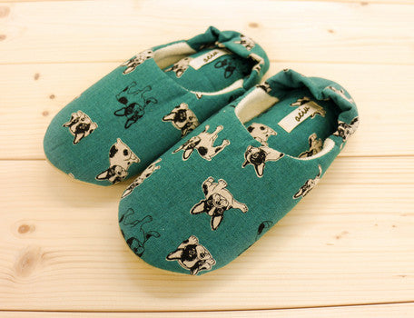 Soft Pipe Slipper Babouche Shoes French Bulldog Emerald Green