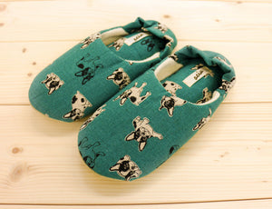 Soft Pipe Slipper Babouche Shoes French Bulldog Emerald Green